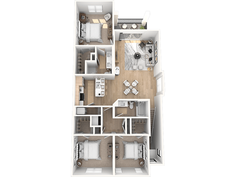 three bedroom two baths floorplan  at Altis Santa Barbara, Florida